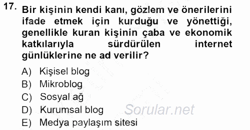 Halkla İlişkiler Uygulama Teknikleri 2014 - 2015 Dönem Sonu Sınavı 17.Soru