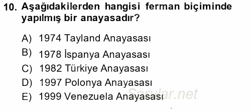 Türk Anayasa Hukuku 2014 - 2015 Ara Sınavı 10.Soru