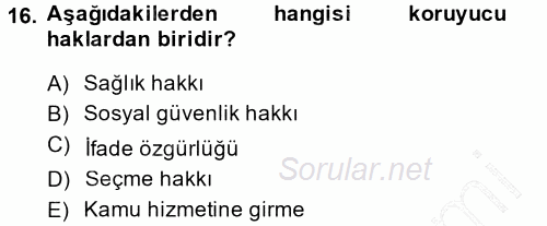 Türk Anayasa Hukuku 2014 - 2015 Ara Sınavı 16.Soru