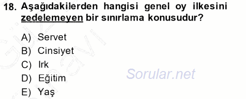 Türk Anayasa Hukuku 2014 - 2015 Ara Sınavı 18.Soru