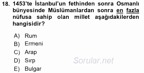 Osmanlı Tarihi (1789-1876) 2017 - 2018 Ara Sınavı 18.Soru
