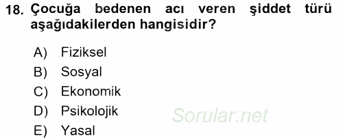 Sosyal Sorunlar 2015 - 2016 Dönem Sonu Sınavı 18.Soru