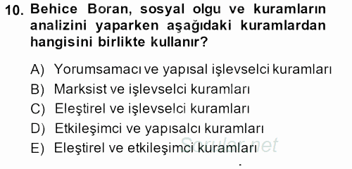Türk Sosyologları 2013 - 2014 Tek Ders Sınavı 10.Soru
