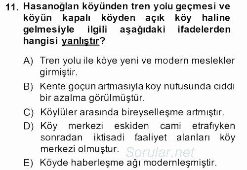 Türk Sosyologları 2013 - 2014 Tek Ders Sınavı 11.Soru
