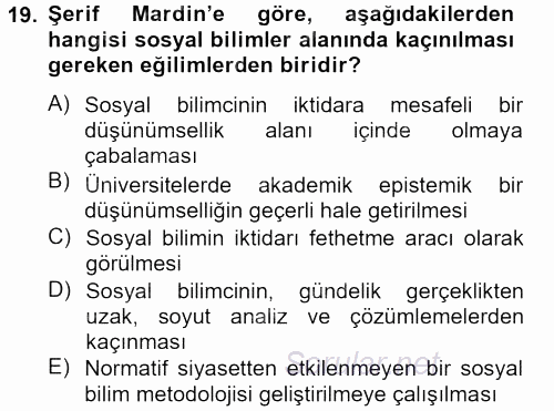 Türk Sosyologları 2013 - 2014 Tek Ders Sınavı 19.Soru