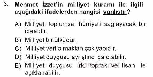 Türk Sosyologları 2013 - 2014 Tek Ders Sınavı 3.Soru