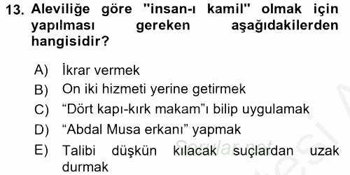 İslam Mezhepleri Tarihi 2016 - 2017 3 Ders Sınavı 13.Soru