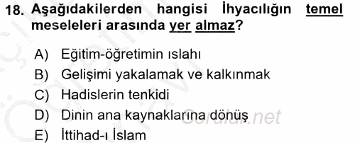 İslam Mezhepleri Tarihi 2016 - 2017 3 Ders Sınavı 18.Soru