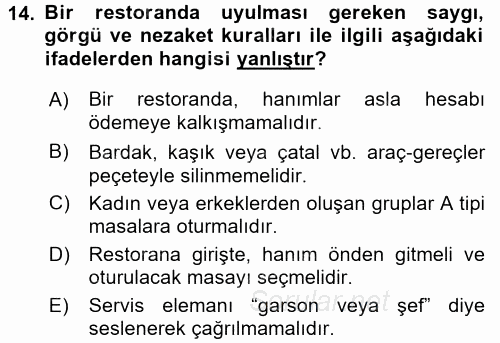 Sosyal Davranış ve Protokol 2017 - 2018 Ara Sınavı 14.Soru