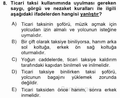Sosyal Davranış ve Protokol 2017 - 2018 Ara Sınavı 8.Soru