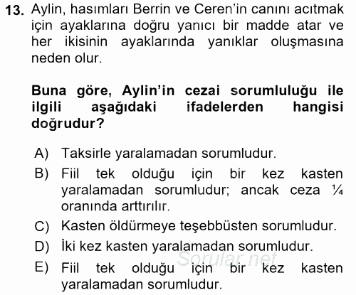 Ceza Hukukuna Giriş 2016 - 2017 Dönem Sonu Sınavı 13.Soru