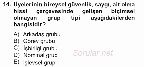 Sağlık Kurumları Yönetimi 2 2013 - 2014 Tek Ders Sınavı 14.Soru