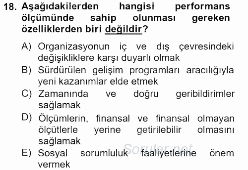 Sağlık Kurumları Yönetimi 2 2013 - 2014 Tek Ders Sınavı 18.Soru