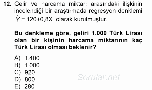 İstatistik 2 2013 - 2014 Tek Ders Sınavı 12.Soru