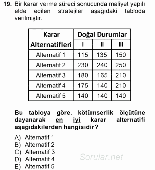 İstatistik 2 2013 - 2014 Tek Ders Sınavı 19.Soru