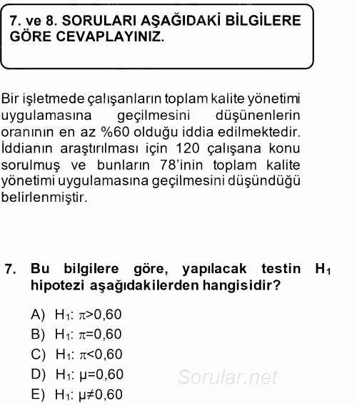 İstatistik 2 2013 - 2014 Tek Ders Sınavı 7.Soru