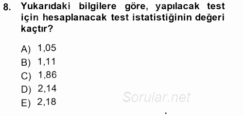 İstatistik 2 2013 - 2014 Tek Ders Sınavı 8.Soru