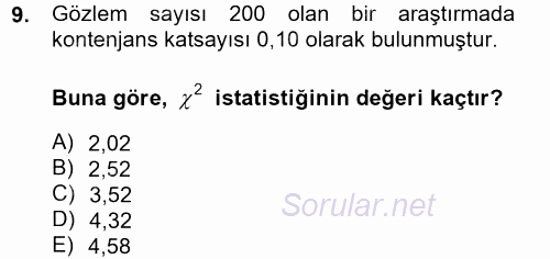 İstatistik 2 2013 - 2014 Tek Ders Sınavı 9.Soru