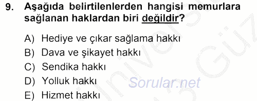 İdare Hukukuna Giriş 2012 - 2013 Ara Sınavı 9.Soru