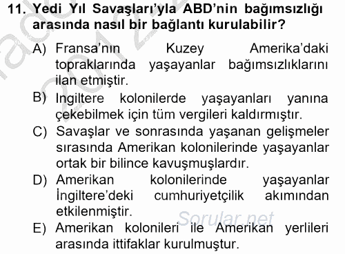 Siyasi Tarih 1 2012 - 2013 Ara Sınavı 11.Soru