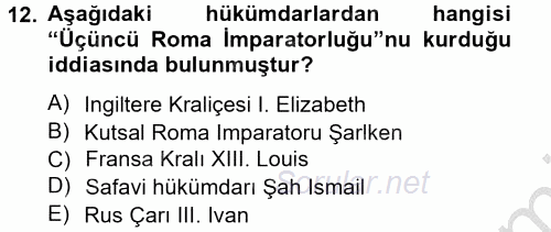 Siyasi Tarih 1 2012 - 2013 Ara Sınavı 12.Soru