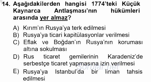 Siyasi Tarih 1 2012 - 2013 Ara Sınavı 14.Soru