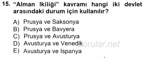 Siyasi Tarih 1 2012 - 2013 Ara Sınavı 15.Soru