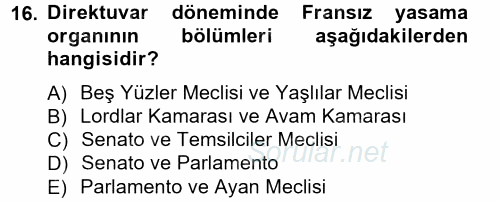 Siyasi Tarih 1 2012 - 2013 Ara Sınavı 16.Soru