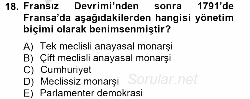 Siyasi Tarih 1 2012 - 2013 Ara Sınavı 18.Soru