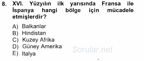 Siyasi Tarih 1 2012 - 2013 Ara Sınavı 8.Soru