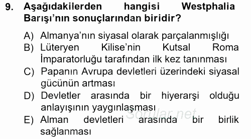 Siyasi Tarih 1 2012 - 2013 Ara Sınavı 9.Soru