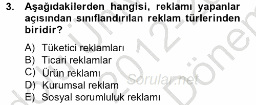 Pazarlama İletişimi 2012 - 2013 Dönem Sonu Sınavı 3.Soru