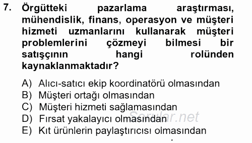 Pazarlama İletişimi 2012 - 2013 Dönem Sonu Sınavı 7.Soru