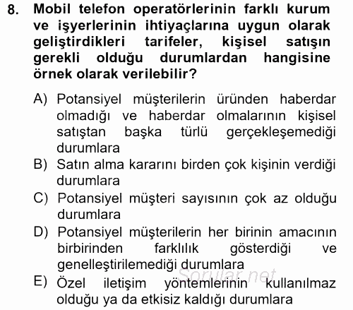 Pazarlama İletişimi 2012 - 2013 Dönem Sonu Sınavı 8.Soru