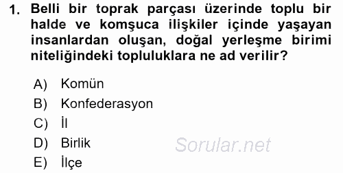 Yerel Yönetimler 2016 - 2017 Ara Sınavı 1.Soru