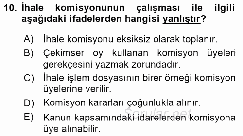 Yerel Yönetimler 2016 - 2017 Ara Sınavı 10.Soru