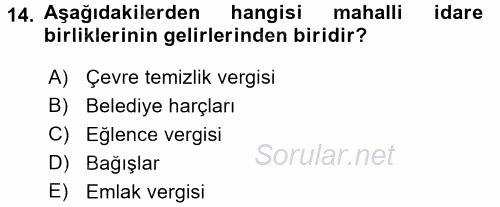 Yerel Yönetimler 2016 - 2017 Ara Sınavı 14.Soru