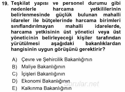 Yerel Yönetimler 2016 - 2017 Ara Sınavı 19.Soru
