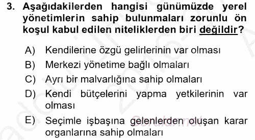 Yerel Yönetimler 2016 - 2017 Ara Sınavı 3.Soru