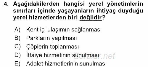 Yerel Yönetimler 2016 - 2017 Ara Sınavı 4.Soru