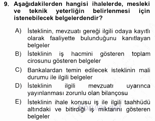 Yerel Yönetimler 2016 - 2017 Ara Sınavı 9.Soru