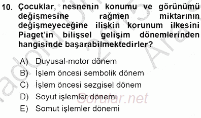 Erken Çocukluk Döneminde Gelişim 1 2015 - 2016 Ara Sınavı 10.Soru