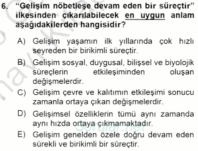 Erken Çocukluk Döneminde Gelişim 1 2015 - 2016 Ara Sınavı 6.Soru