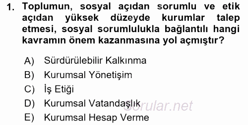 Kurumsal Sosyal Sorumluluk 2015 - 2016 Dönem Sonu Sınavı 1.Soru