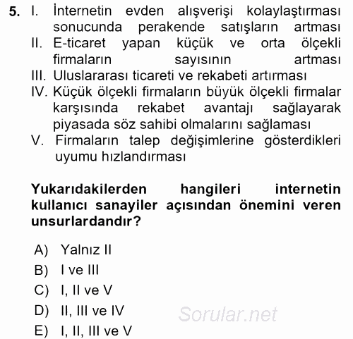 Hizmetler Ekonomisi 2017 - 2018 Dönem Sonu Sınavı 5.Soru