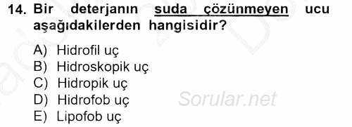 Hijyen ve Sanitasyon 2012 - 2013 Dönem Sonu Sınavı 14.Soru