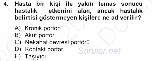 Hijyen ve Sanitasyon 2012 - 2013 Dönem Sonu Sınavı 4.Soru