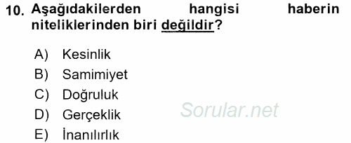 Medya ve Etik 2015 - 2016 Dönem Sonu Sınavı 10.Soru