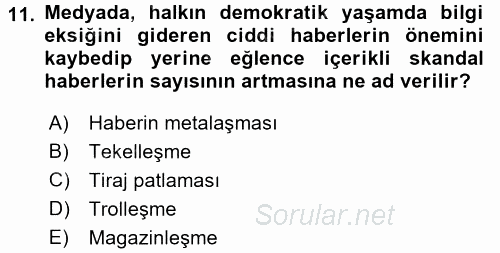Medya ve Etik 2015 - 2016 Dönem Sonu Sınavı 11.Soru