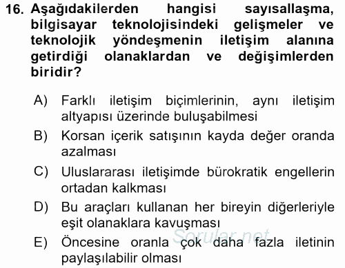 Medya ve Etik 2015 - 2016 Dönem Sonu Sınavı 16.Soru